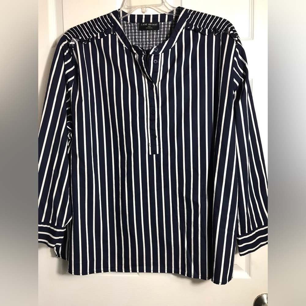 Lane Bryant Navy and White Vertical Stripe Shirt 22/24